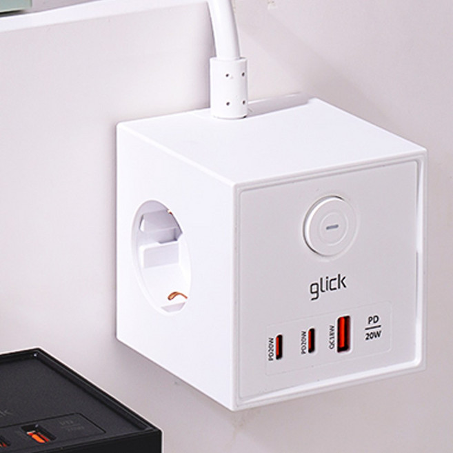 지클릭커 큐브 3구 고용량 4000W USB 멀티탭 LP762CPD 화이트, 1개, 큐브형 3구 화이트, 1.5m