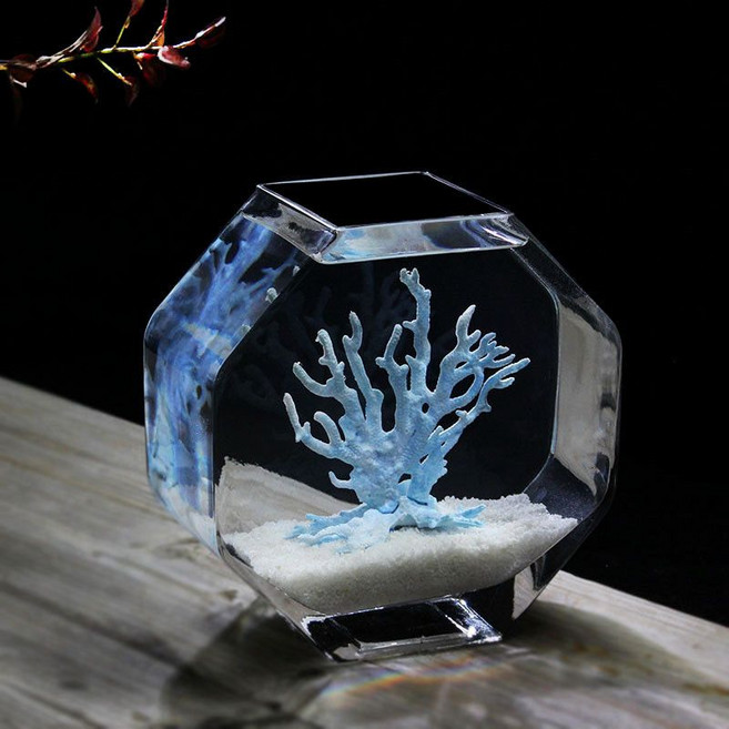 玻璃魚缸 花瓶 水培器皿 桌面小型魚缸, 1個, 大號魚缸+套餐5