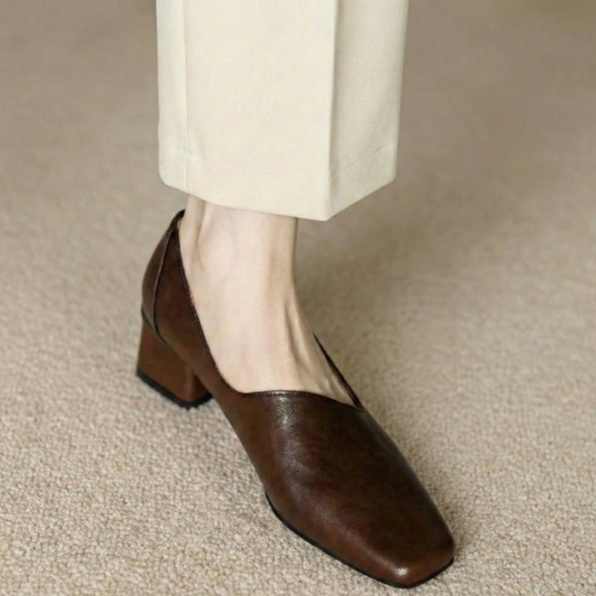 밀슨 여성 복고풍 펌프스 힐 발편한 스퀘어토 통굽 구두 4.5cm