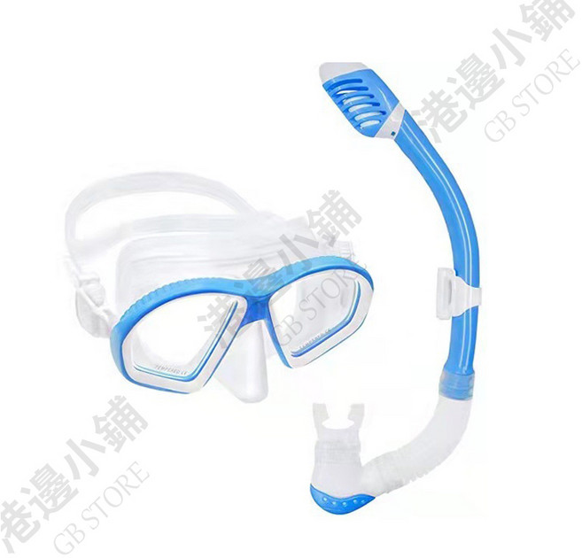 全乾式浮潛面罩呼吸管套組, 兒童款-藍天