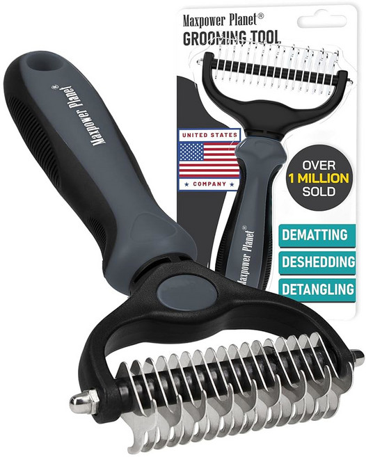 맥스파워 플래닛 엑스트라 개와 언더코트 갈퀴 양면 헤어 위한 브러시 디매팅 쉐딩 고양이를, 1 Gray