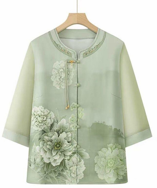 good 夏裝新款襯衫中老年人套裝中式國風媽媽夏季兩件套老太太衣服