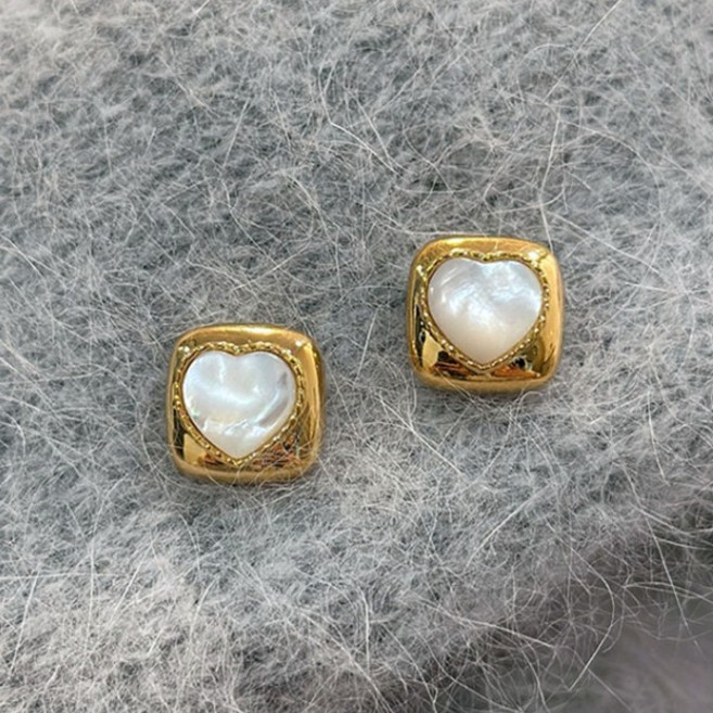 아름조이 러블리 스퀘어 자개 하트 여성 귀걸이 AJE047