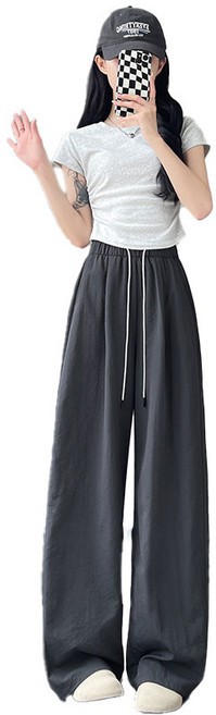 INSZEN 여성 캐쥬얼 아이스 와이드 팬츠 속건형 쿨링원단 밴딩 바지