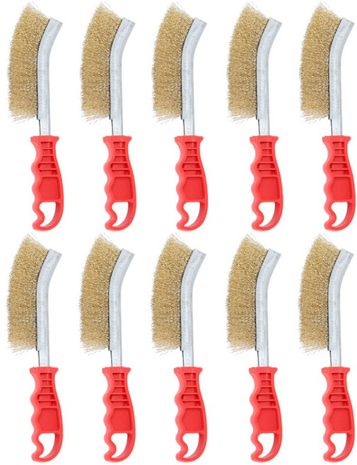 투데이리빙 10p 세트 강력 철브러쉬 녹제거 청소 와이어 브러쉬 청소용 틈새 철솔 주방 욕실 화장실 바닥 청소솔 기름때 세척 브러시 철브러시 세척솔, 10개, R98658A(레드