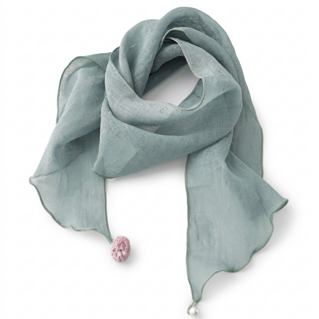 메리앤유 꽃방울 진주 포인트 내추럴 린넨라이크 여름 스카프