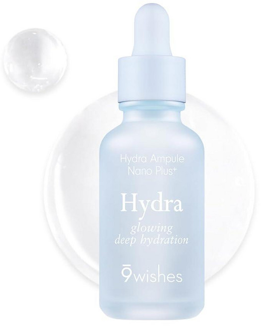 9wishes 하이드라 앰플 나노 플러스+ - 하이드레이팅 히알루론산 및 페이스 세럼 수분 배리어 케어 한국 무향 30ml / 1액량 온스, 9wishes 하이드라 앰플 나노 플러스+ - 하이드레