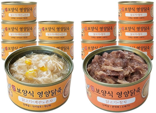묘한보약 영양닭죽 고양이간식 고양이캔, 12개, 80g, 혼합(참치6개/계란노른자6개)