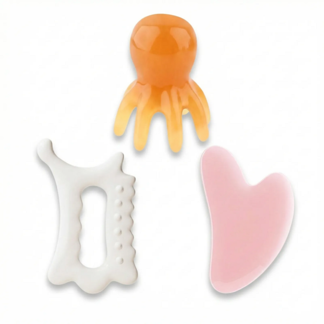 유엔즈 얼굴 두피 바디 괄사 마사지기 3종 세트 림프 순환 승모근 턱선 붓기 관리, A, 1개