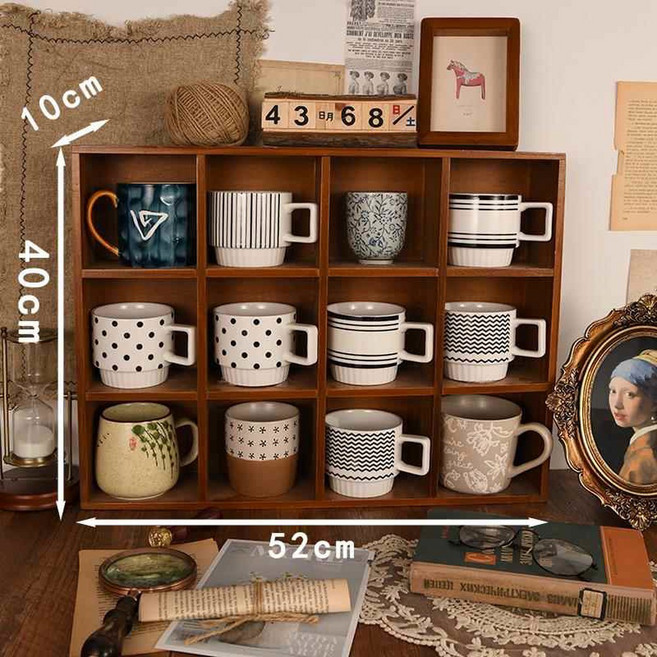 장 진열대 원목 선반 빈티지 1 레트로컬러 스몰 12칸 책상선반 보관대 벽선반, 레트로 컬러 대형 12 그리드  원목