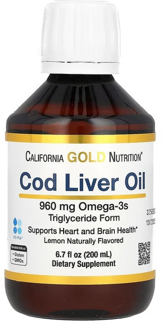 California Gold Nutrition 대구 간유 오메가3 지방산 EPA DHA 비타민A D 트리글리세리드 형태 천연 레몬향 200ml CGN-02326, 1개 - 쿠팡