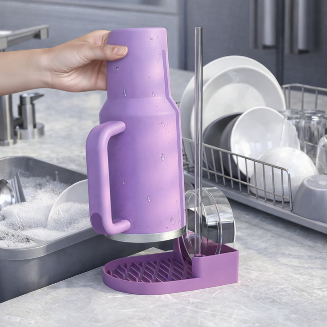 뮤닉 쾌속건조 물때차단 텀블러 실리콘 배수 매트, 1개, 퍼플