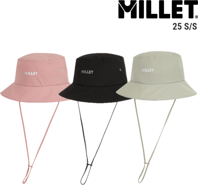 밀레 [봄여름] 여성 챙의 각도가 내려가 있는 데일리한 핏의 버킷 햇 등산 모자 일상 모자, 그레이베이지