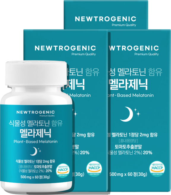 뉴트로제닉 식물성 멜라토닌 1정당 2mg 함유 멜라제닉 식약청 HACCP 인증, 3개, 60정