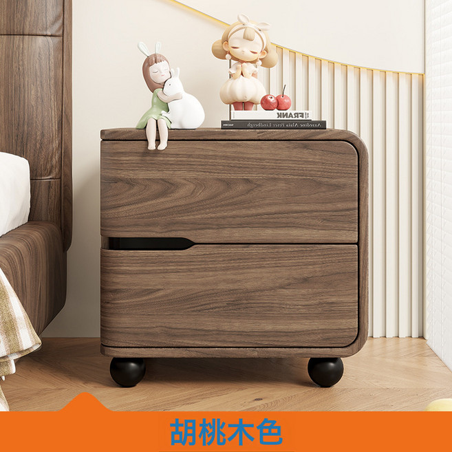 奶油風實木床頭櫃 輕奢設計感收納款, Y4實木+貓抓皮胡桃木色 右邊