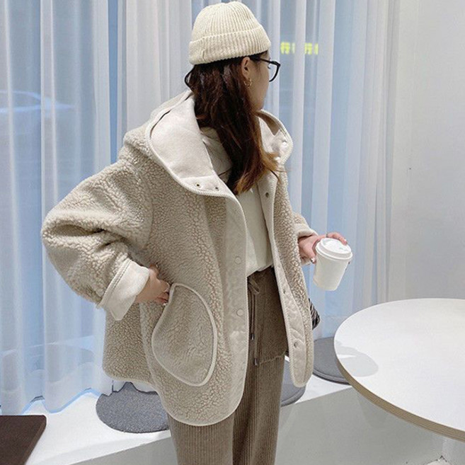 제이로그 캐쥬얼 뽀글이 털 자켓 점퍼 모램후드JP