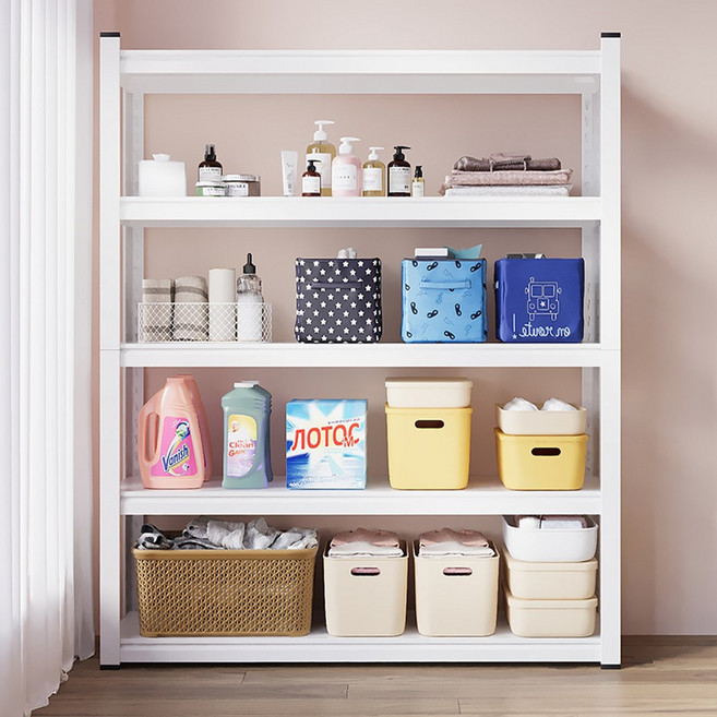 Kleeno 철제 다층무 볼트 조립식 3456 단 앵글 선반 다목적 경량랙 베란다 선반, 흰색, 4단