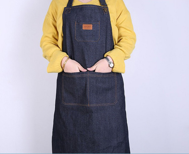 꽃자수상의 레스토랑서빙 트위드데님패션 주방데님 반투명스톤악세사리 주방소품 여름시원원피스 꽃무늬키친용품 여름패션아이템 일회용비닐포장 청 카페 데님 공방 1P 바리스타 화방 앞치마