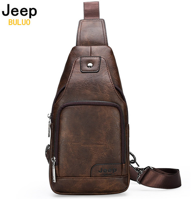 JEEP BULUO 메신저백 남성 대용량 가슴슬링 솔리드 남성 스플릿 가죽백 여행 등산 크로스 바디백