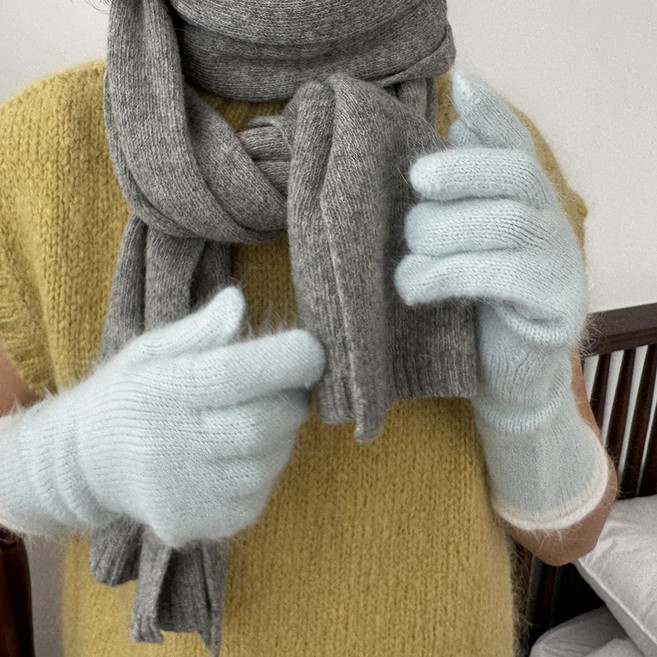 스마트폰 터치 홀 구멍 앙고라 남녀 공용 겨울 방한 보온 롱 장갑