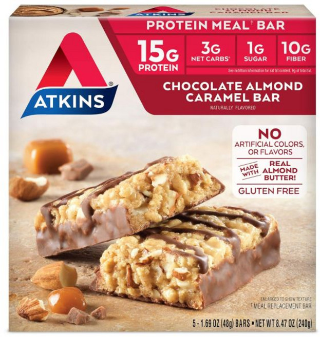 초콜릿 Atkins 아트킨스 아몬드 캐러멜 바 케토 친화적 글루텐 프리 버터 함유, 1개, 240g