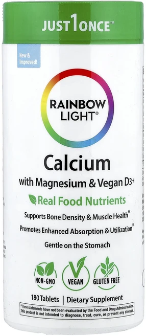 Rainbow Light 마그네슘 및 비건 D3+ 함유 칼슘 180정, RainbowLight마그네슘및비건D3함유칼슘180정, 1개 - 쿠팡