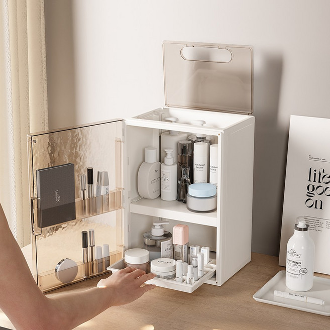 홈비 대용량 2단 올인원 화장품정리함, 화이트