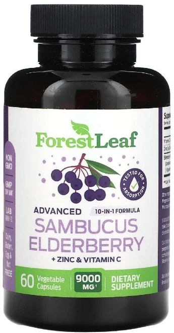 Forest Leaf 어드밴스드 삼부커스 엘더베리 + 아연 및 비타민C 베지 캡슐 60정 Leaf (포레스트 리프), 60정 1개, 1개 - 쿠팡