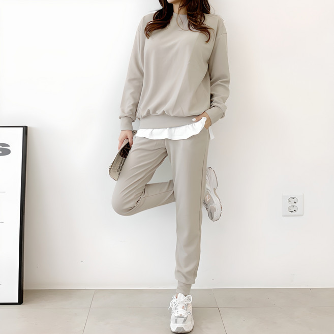 가비진 여성용 맨투맨 밴딩 조거 팬츠 세트