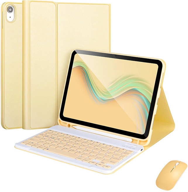 GATETOCN 적용 아이패드 한글각인 트 키보드 + 마우스, 옐로우, 1개