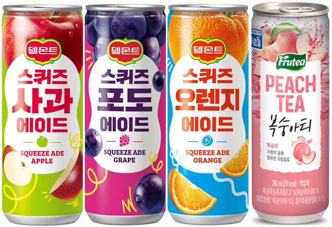 마셔몰 델몬트 스퀴즈3종 240ml 사과(10개)+ 오렌지(10개) +포도(10개)+ 복숭아티 240ml(30개) 총60개, 60개