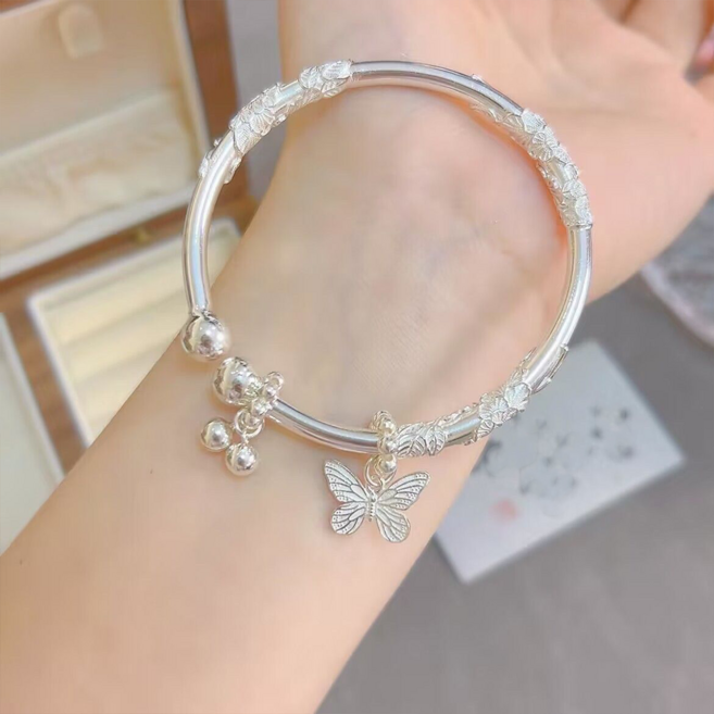 besteffie 여성 은팔찌 플라워 디자인 오픈 뱅글 실버 쥬얼리 선물 뱅글팔찌 K89