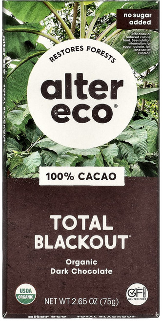 검증된효과 Alter Eco Total Blackout® 유기농 다크 초콜릿 바 카카오 100% 75g(2.65oz) 인기상품입니다, AlterEcoTotalBlackout유기농다크초콜릿바
