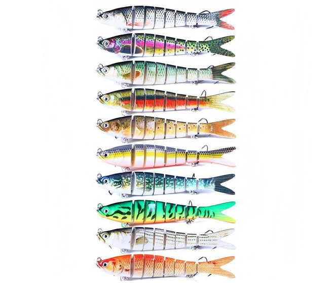 포함 관절형 하드베이트 미노우 루어 10종 세트 3D 어안 싱킹 미노우 인조미끼 민물 바다 겸용 낚시용품 쏘가리 배스 농어용, 10개, 27g, 혼합 색상