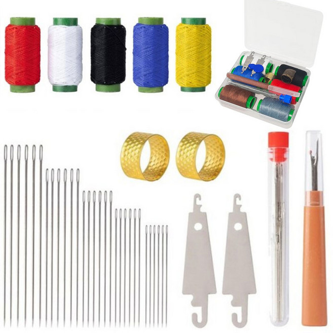 1세트=41개 의류재사용바늘세트 실 강철 바늘 세트 가정용 큰 바늘 구멍 재봉 도구 세트 가성비 36종 세트 가정용 실끼우개 셋트 사은품 랜덤 증정, 41개