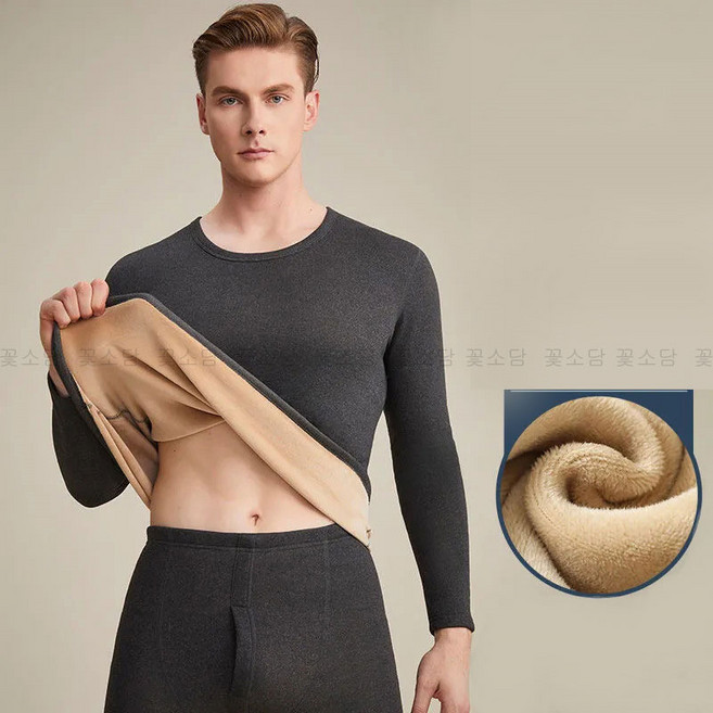 꽃소담 남녀공용 두꺼운 겨울 융털 발열 내의 기모 내복 보온 히트넥 상하세트 HXY553