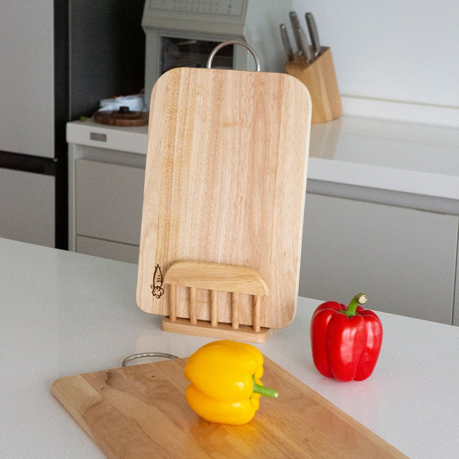 쿡차미 모노먼트 스텐손잡이 원목 도마, 혼합색상, 1개