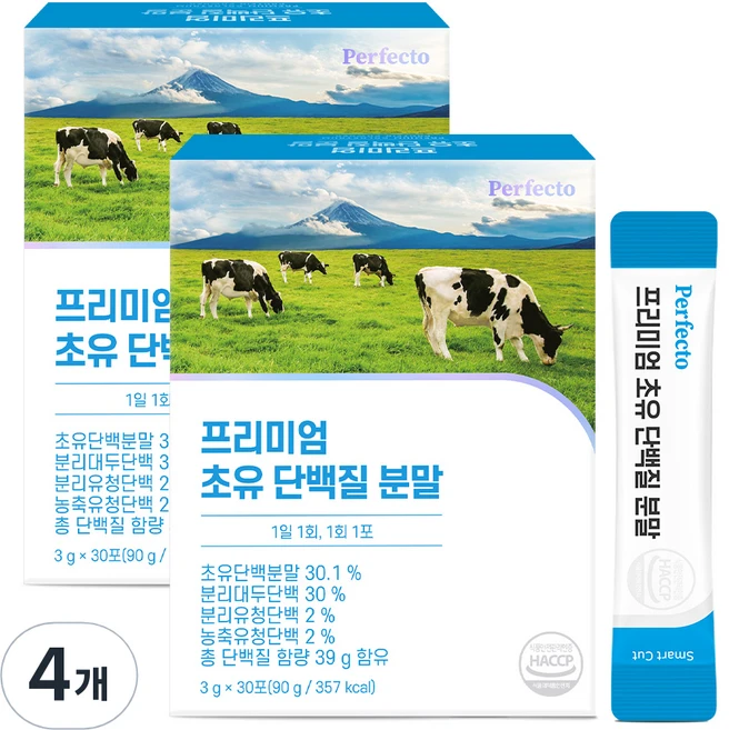 퍼펙토 프리미엄 초유 단백질 분말 스틱, 90g, 4개 - 쿠팡