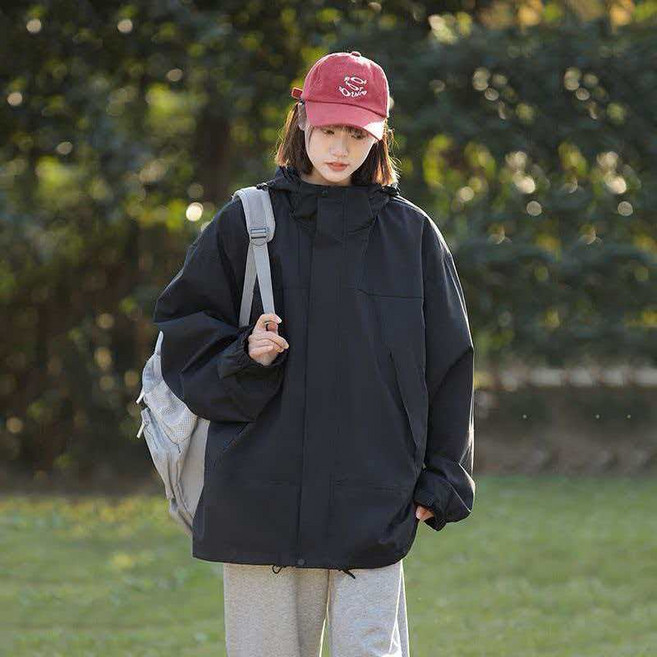 류룡 남녀공용 생활방수 방풍 탈부착 후드 봄가을 아웃도어 바람막이 자켓