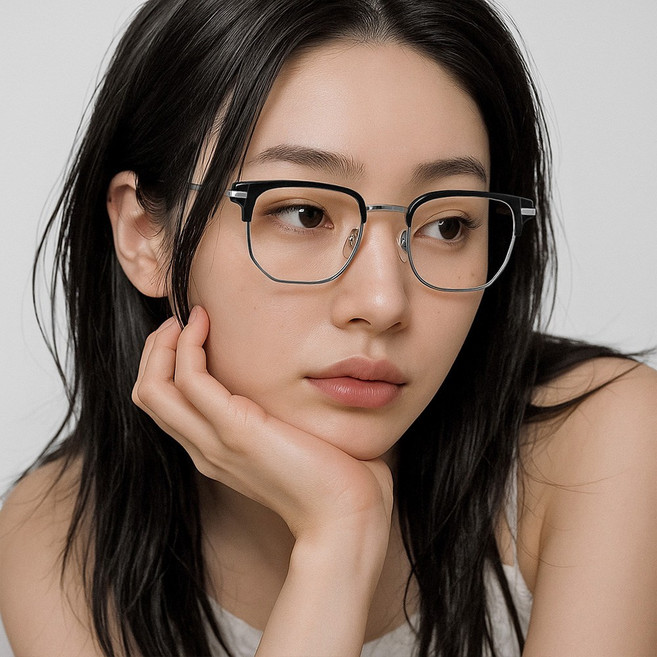 바닐라마카롱 사각 스퀘어 반무테 안경 블루라이트 자외선 차단 실리콘 코받침 가벼운 안경테 흘러내림 방지 빈티지 남녀공용 아이웨어 선명한 렌즈 + 케이스 포함