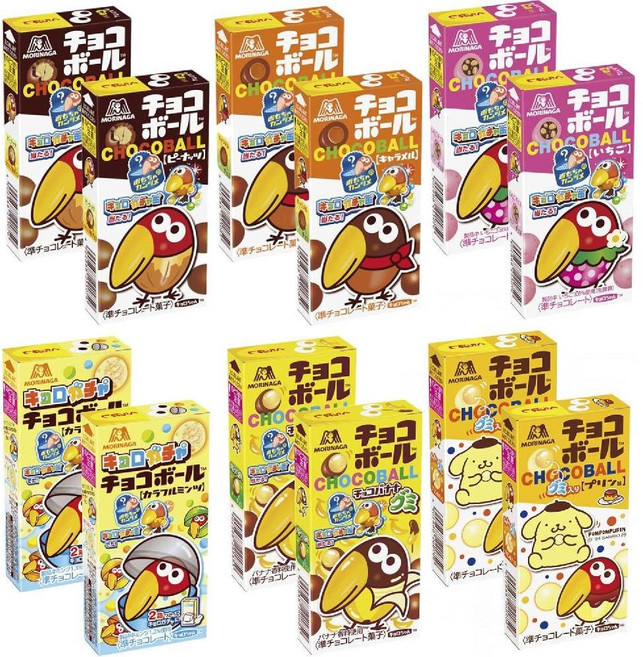 일본 모리나가 초코볼 6종 모듬 (땅콩/카라멜/딸기/민트/바나나/푸딩) 각2개 총12개 세트