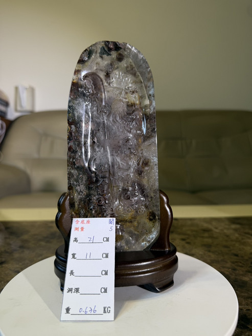 水晶關公擺件 綠幽靈雕刻工藝品, 綠幽靈