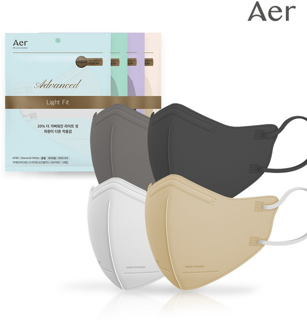 아에르 KF80 어드밴스드 라이트 마스크_대형_50개입, 블랙_대형, 1개, 50개입