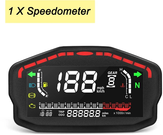 범용 디지털 오토바이 LCD 타코미터 선외 Km/h 전동 방수 속도계 2 4 실린더 용 수온 측정기, 06 Gauge without Sensor