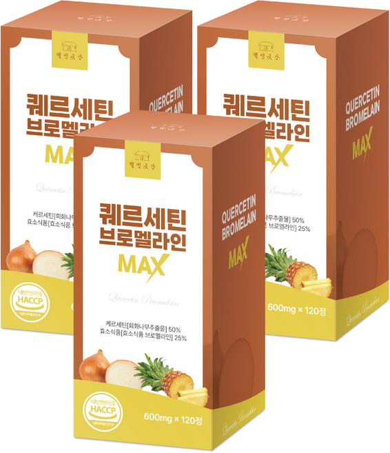 웰빙곳간 퀘르세틴 브로멜라인 MAX 회화나무추출물 효소 고함량 18000mg, 3개, 120정
