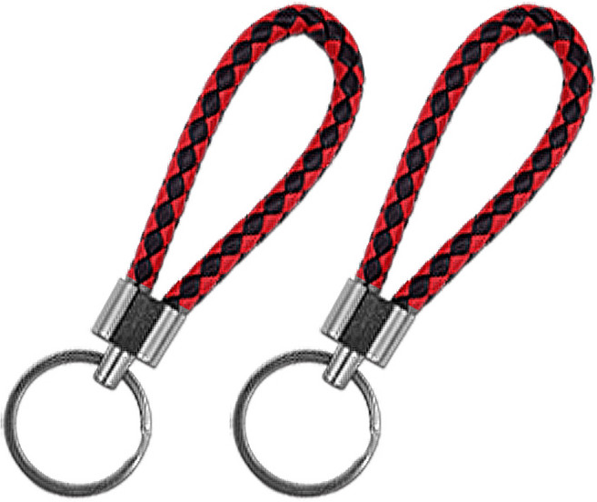 1+1 차량용 꽈배기 가죽 스트랩 키홀더 키링, 블랙레드