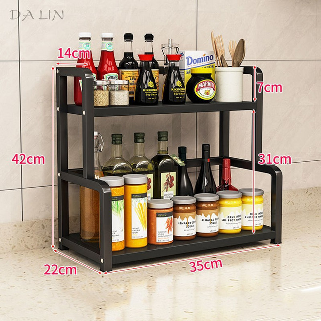 뉴타임즈 DALIN/ 다용도선반 주방 선반 양념장 수납 선반 가정용 양념통 캔 병 선반 바닥 여러 겹으로 탈거구멍 XZ43 양념장, 02 블랙
