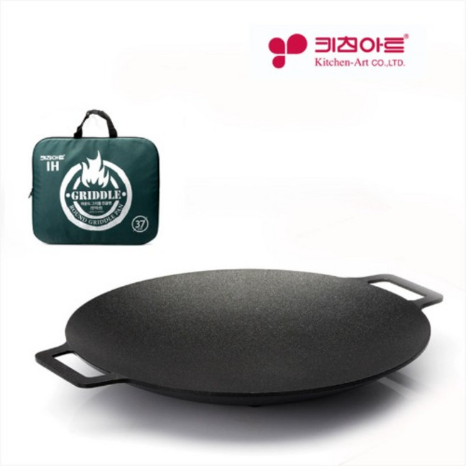 키친아트 라운드 IH 깊은전골형 그리들팬 37cm 가방포함 캠핑그리들 대용량 직화사용가능, 1개