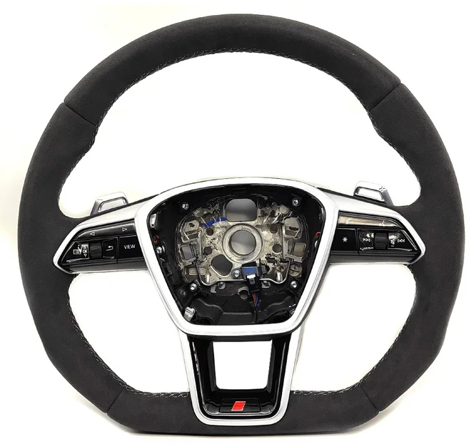 아우디 A6 C8 OEM 알칸타라 스포츠 스티어링 휠 (시프트 패들 포함) 다기능 자동차 액세서리, 04 S LOGO