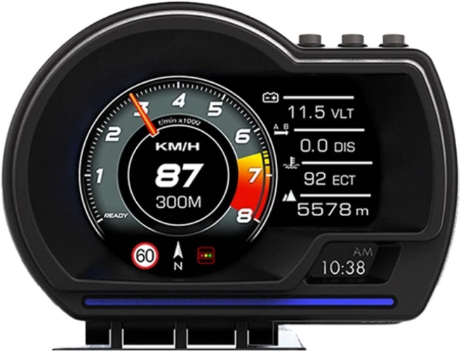 FLYone P6 液晶儀錶 OBD2 抬頭顯示器 即時車速電壓顯示 多功能車用儀表, GPS測速版, 1套